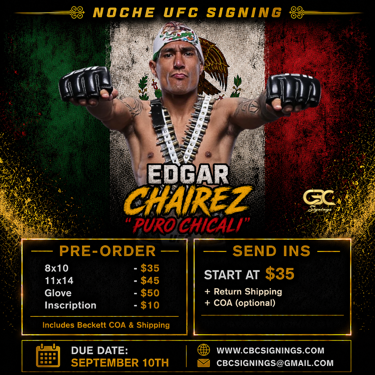 PRESALE: Edgar Chairez Glove With Beckett COA & Free Shipping